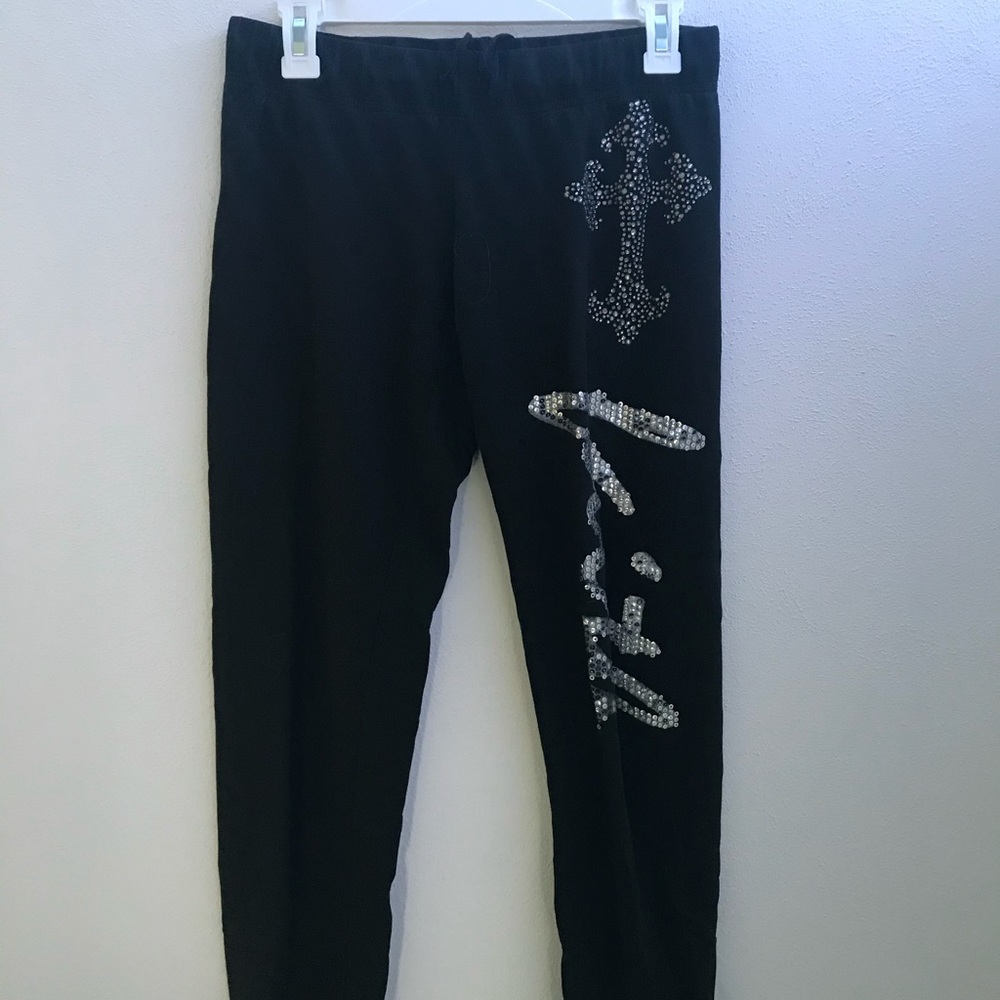 Black sweatpants with cross bedazzles